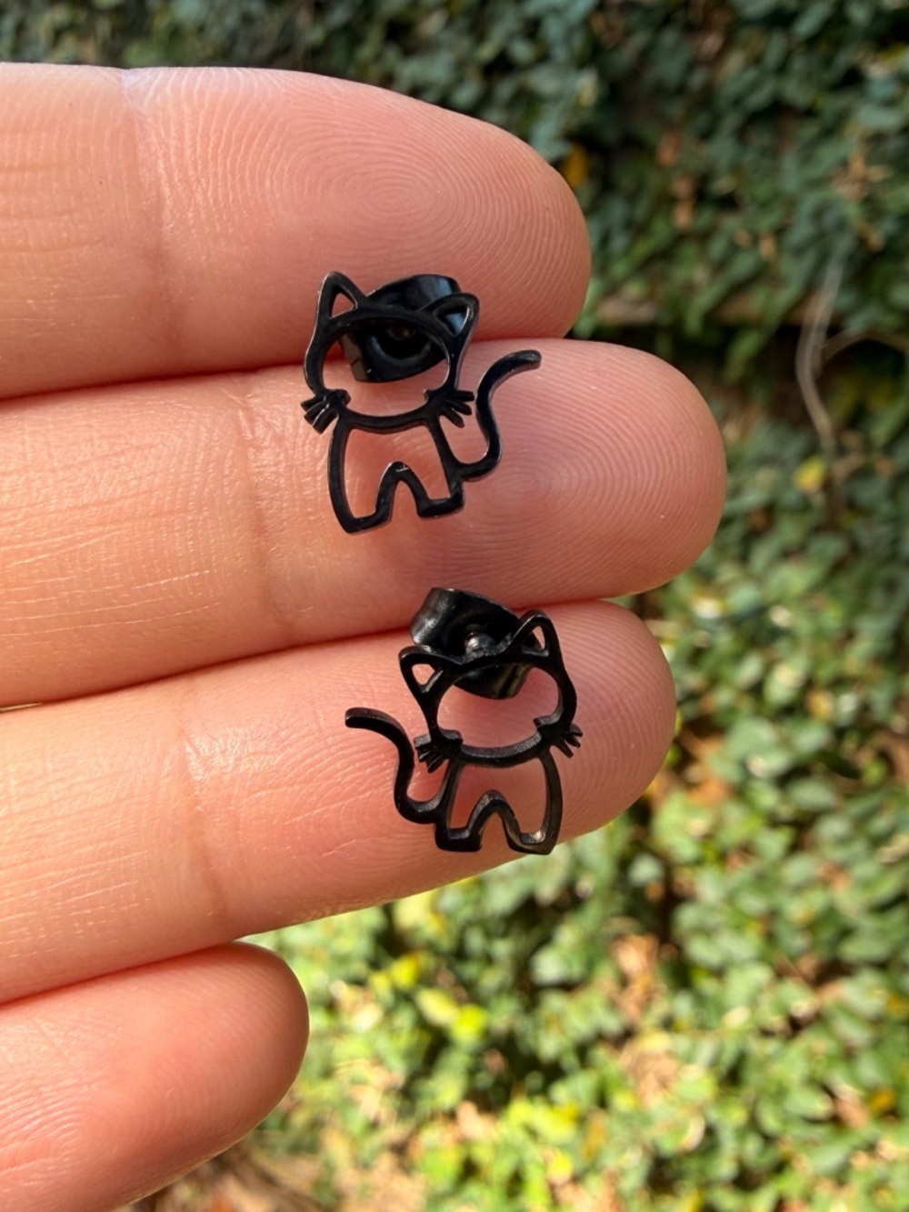Black Cat Enamel Stud Earrings